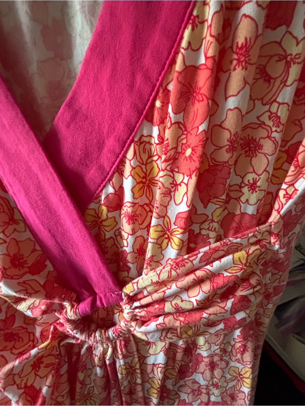 Lands' End Maxi Floral Wrap Dress in Pink, Coral and Yellow